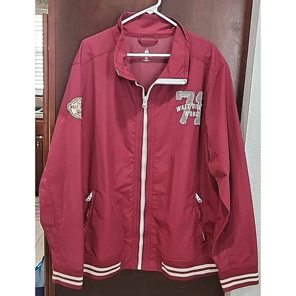 DISNEY PARKS WDW Varsity Zip Up Jacket Burgundy EST 71 Logo Pockets XXL 1971 - Picture 2 of 7